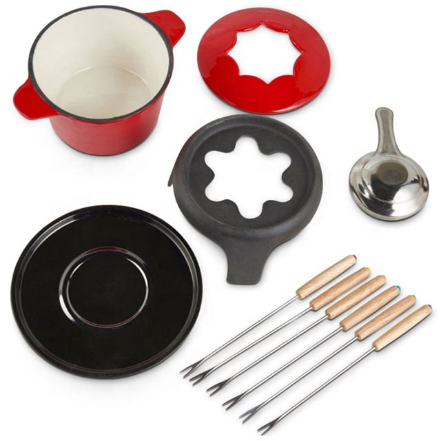 Cheap Christmas Cast Iron Fondue Set Cheese Chocolate Fondue Factory Supply