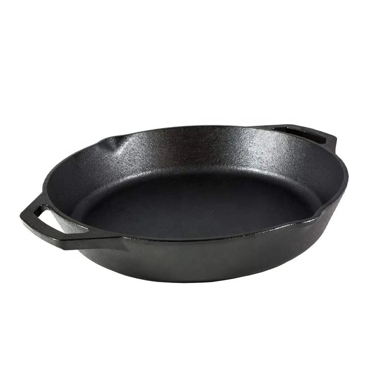 Pre Seasoned Cast Iron 16 inch Skillet Durable Frying Pan Deep Pizza Pan Large Loop Handles Camping Skillet