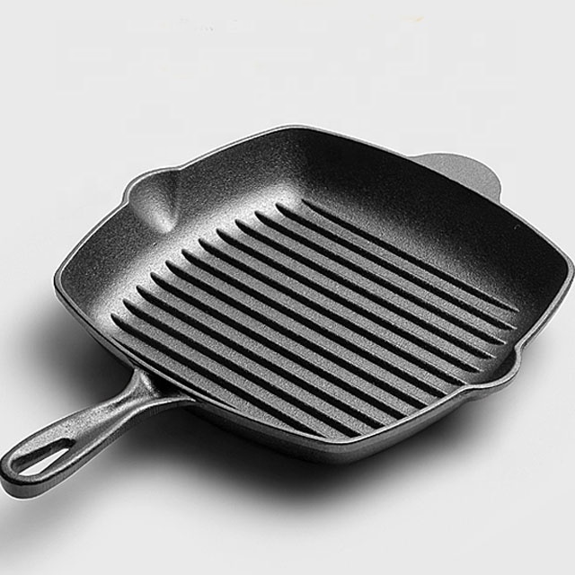 28cm Cast Iron Grill Pan Non-stick Steak Frying Pan Suitable for Various Stoves Bbq Meat Hot Plate