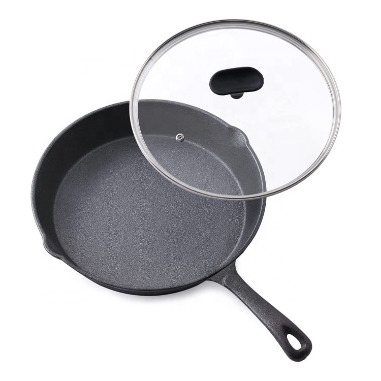 Pre-seasoned cheap custom round cookware frying pan cast iron skillet with long handle