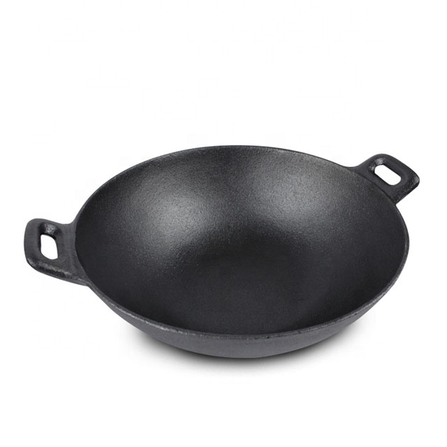Traditional Chinese Pre-seasoned Wok Pan Non Stick Cast Iron Wok with Double Handle