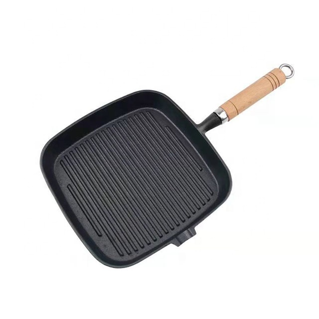 PRE-SEASONED CAST IRON GRILL PAN, 24CM, BLACK, SQUARE